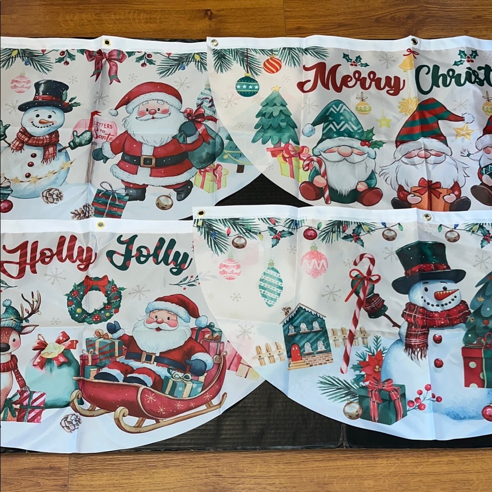 Holiday Cheer Banner Set - Snowman and Santa Design- 4 banners
